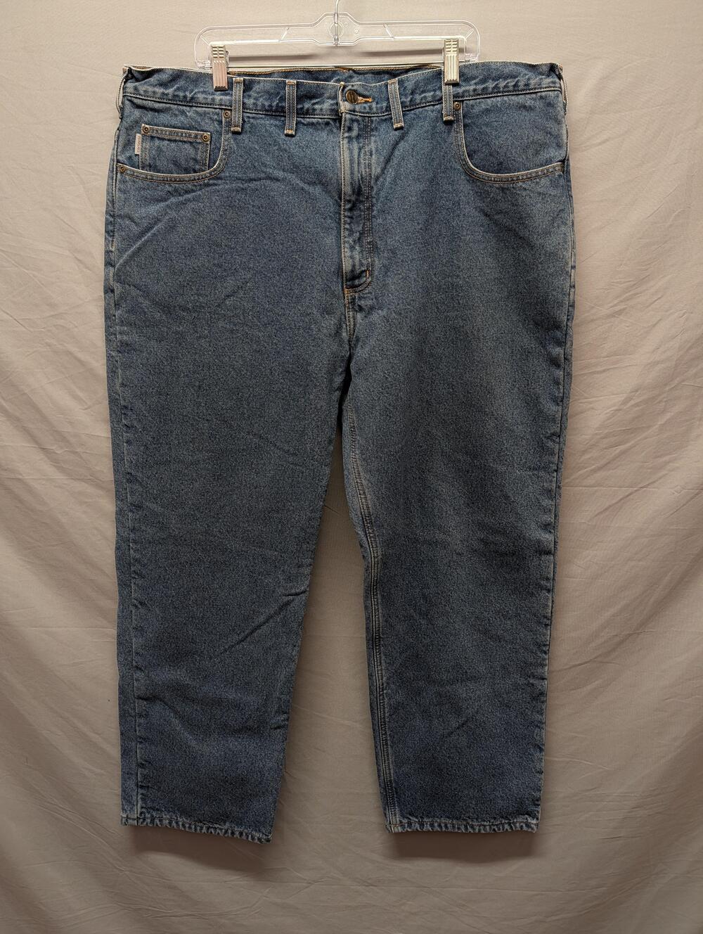 Carhartt Jeans Mens 44x30 Blue Denim Fleece Lined Workwear Warm Winter B186 D87